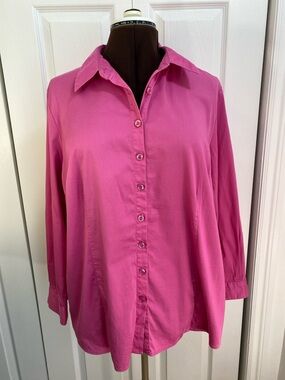 2 for $25 - Addition Elle Bright Pink Slimming Button-Up Shirt, 20 Plus